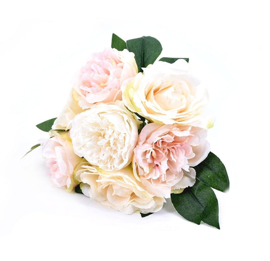 BOUQUET DE PIVOINES - 32CM / BLANC - ROSE